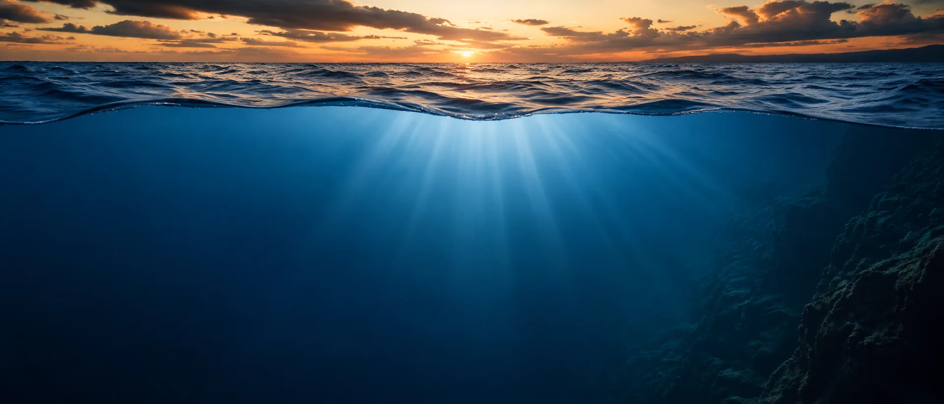 Zonlicht dat vanaf het zeeoppervlak naar de diepte schijnt, als beeld voor het onbewuste.